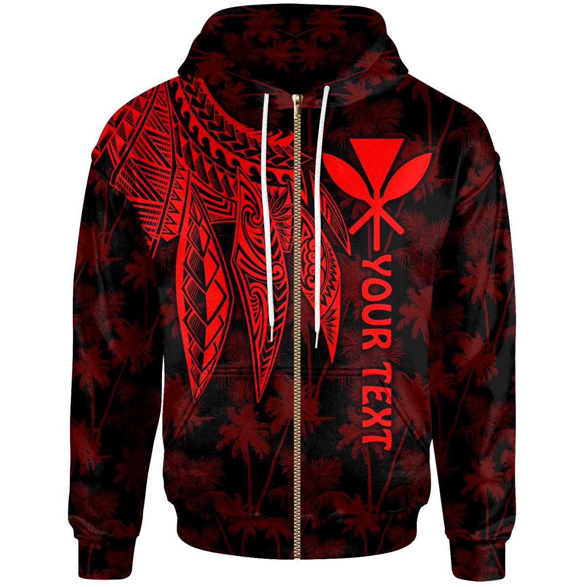 Polynesian Hawaii Kanaka Maoli Custom Zip up Hoodie Polynesian Wings (Red) Unisex Red - Polynesian Pride