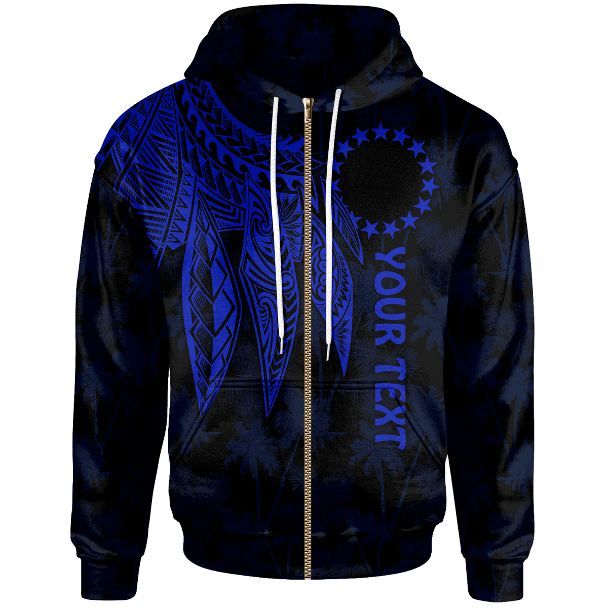 Cook Islands Custom Zip up Hoodie Polynesian Wings (Blue) Unisex Blue - Polynesian Pride