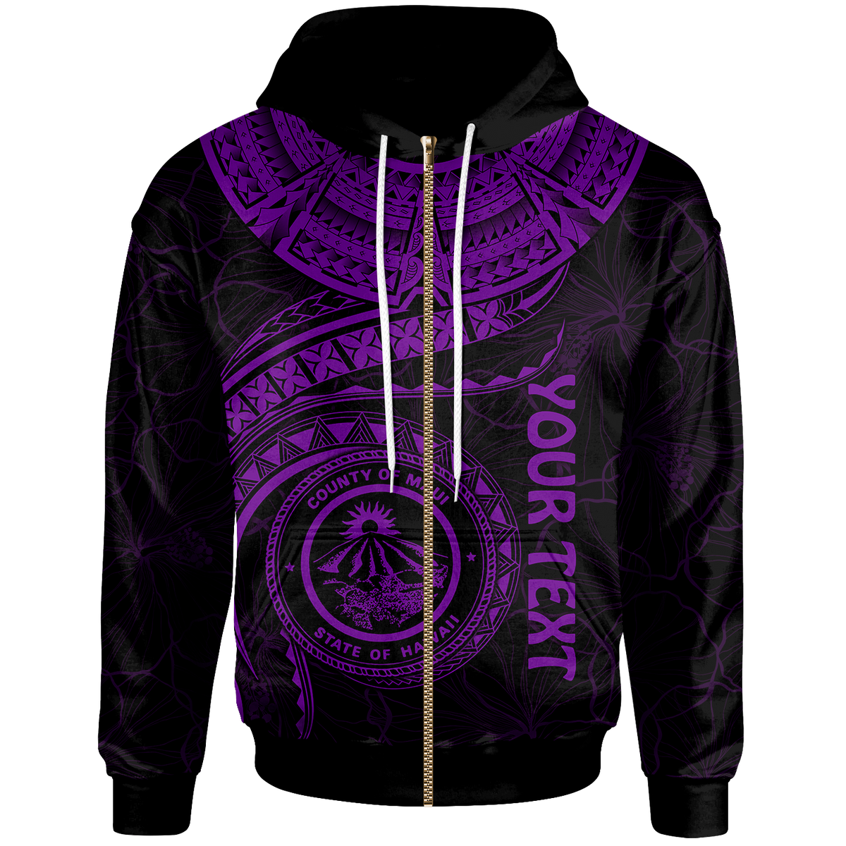 Polynesian Hawaii Custom Zip up Hoodie Maui Polynesian Waves (Purple) Unisex Purple - Polynesian Pride