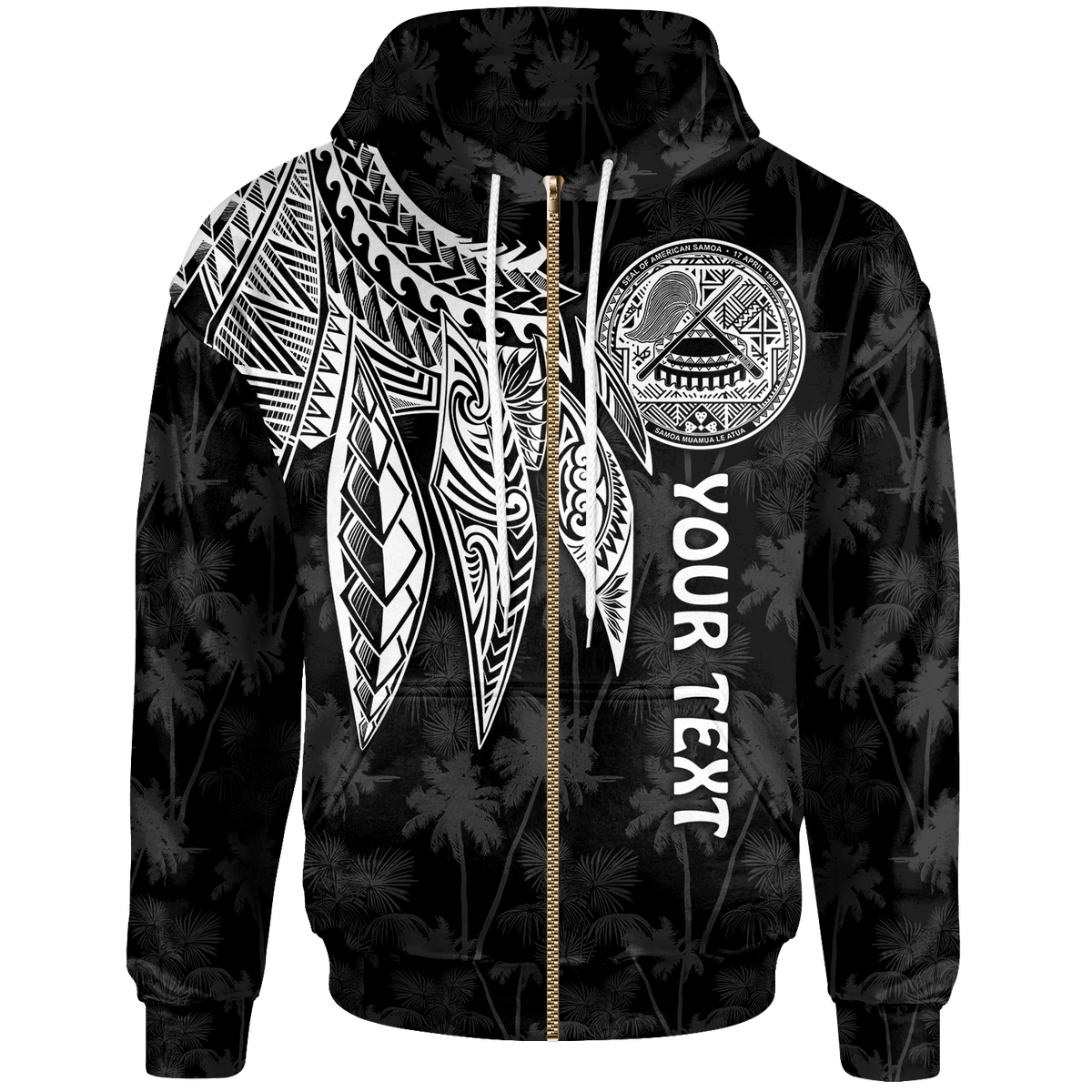 American Samoa Custom Zip up Hoodie Polynesian Wings (White) Unisex White - Polynesian Pride