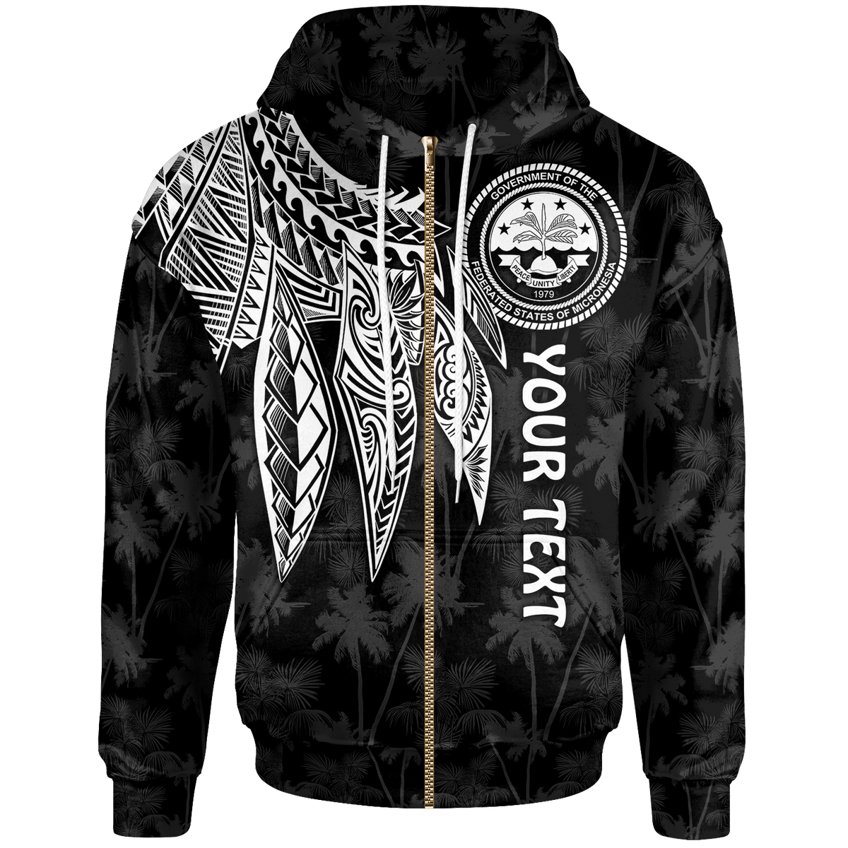 Federated States of Micronesia Custom Zip up Hoodie Polynesian Wings (White) Unisex White - Polynesian Pride