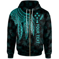Kosrae Custom Zip up Hoodie Polynesian Wings (Turquoise) Unisex Turquoise - Polynesian Pride