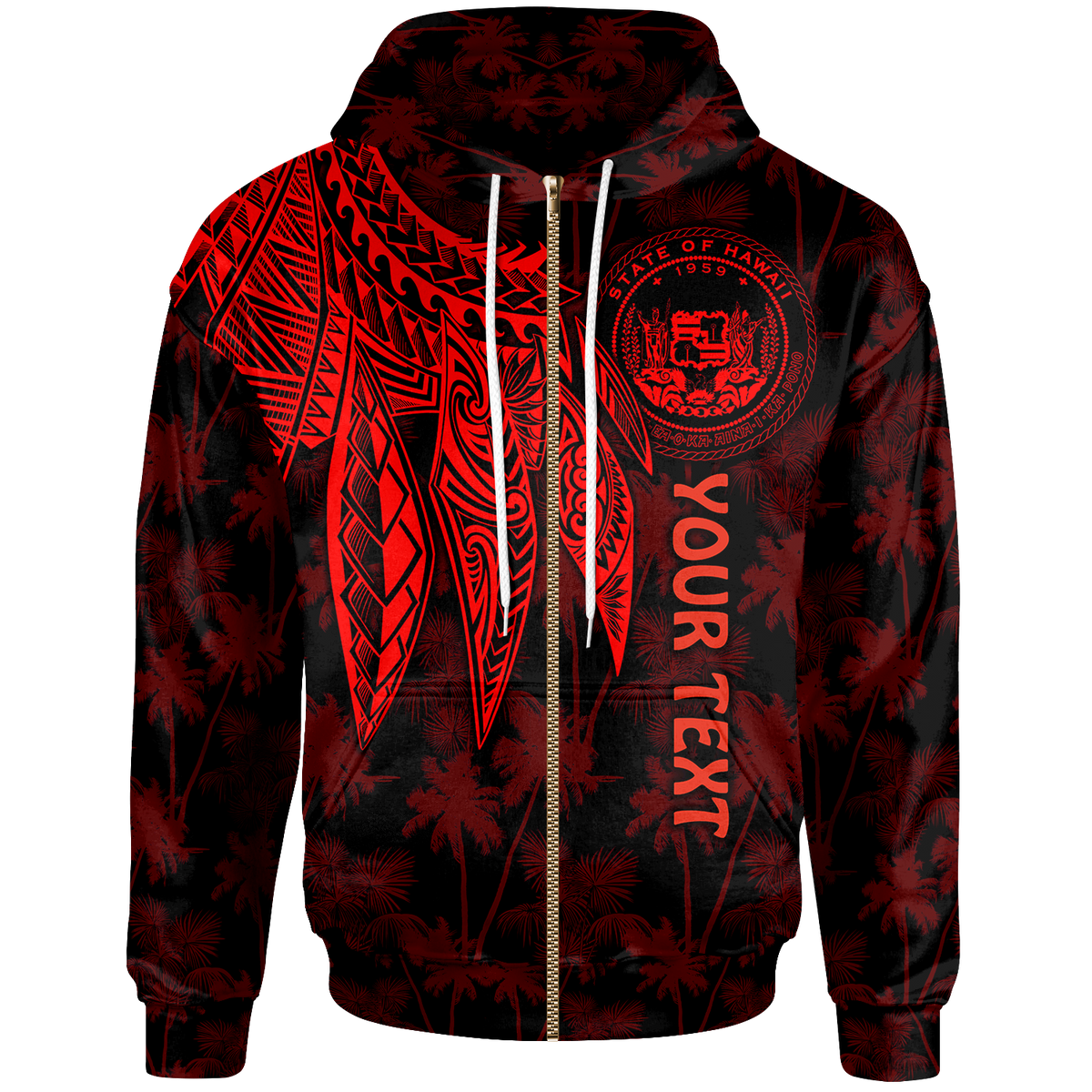 Polynesian Hawaii Custom Zip up Hoodie Polynesian Wings (Red) Unisex Red - Polynesian Pride