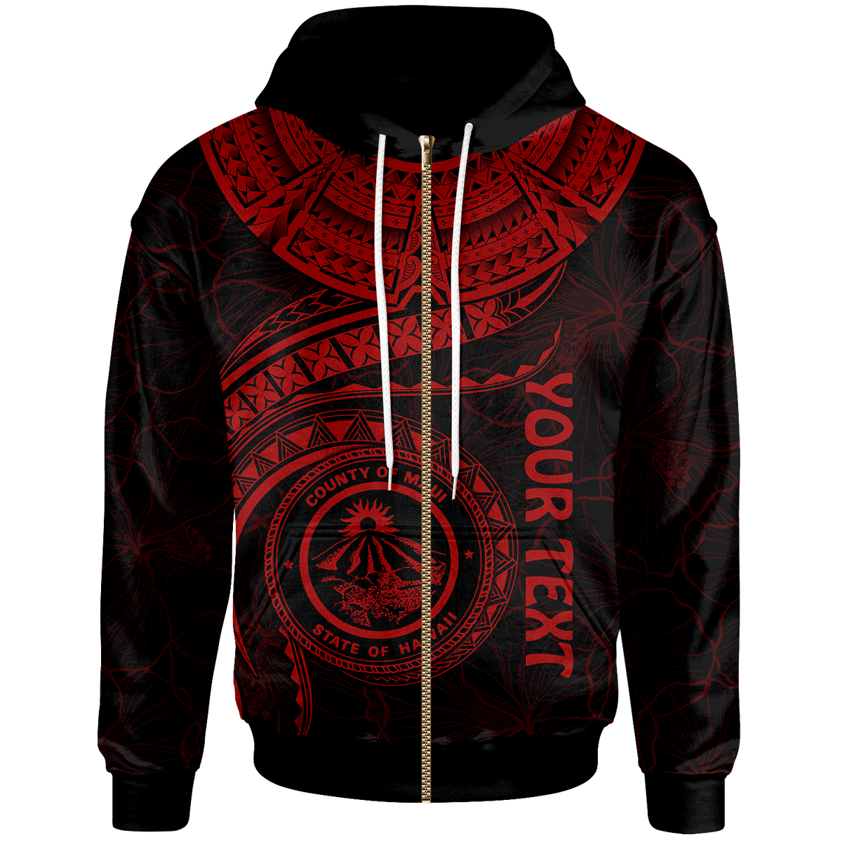 Polynesian Hawaii Custom Zip up Hoodie Maui Polynesian Waves (Red) Unisex Red - Polynesian Pride