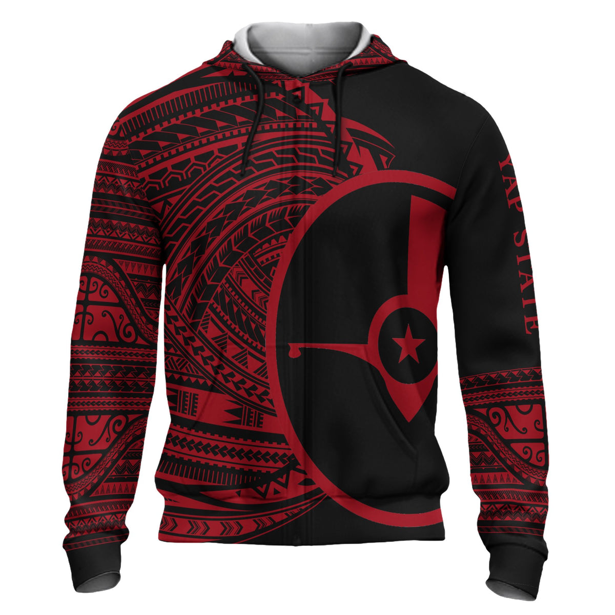 Yap Hoodie Micronesia Red Patterns With Coat of Arms Unisex Black - Polynesian Pride