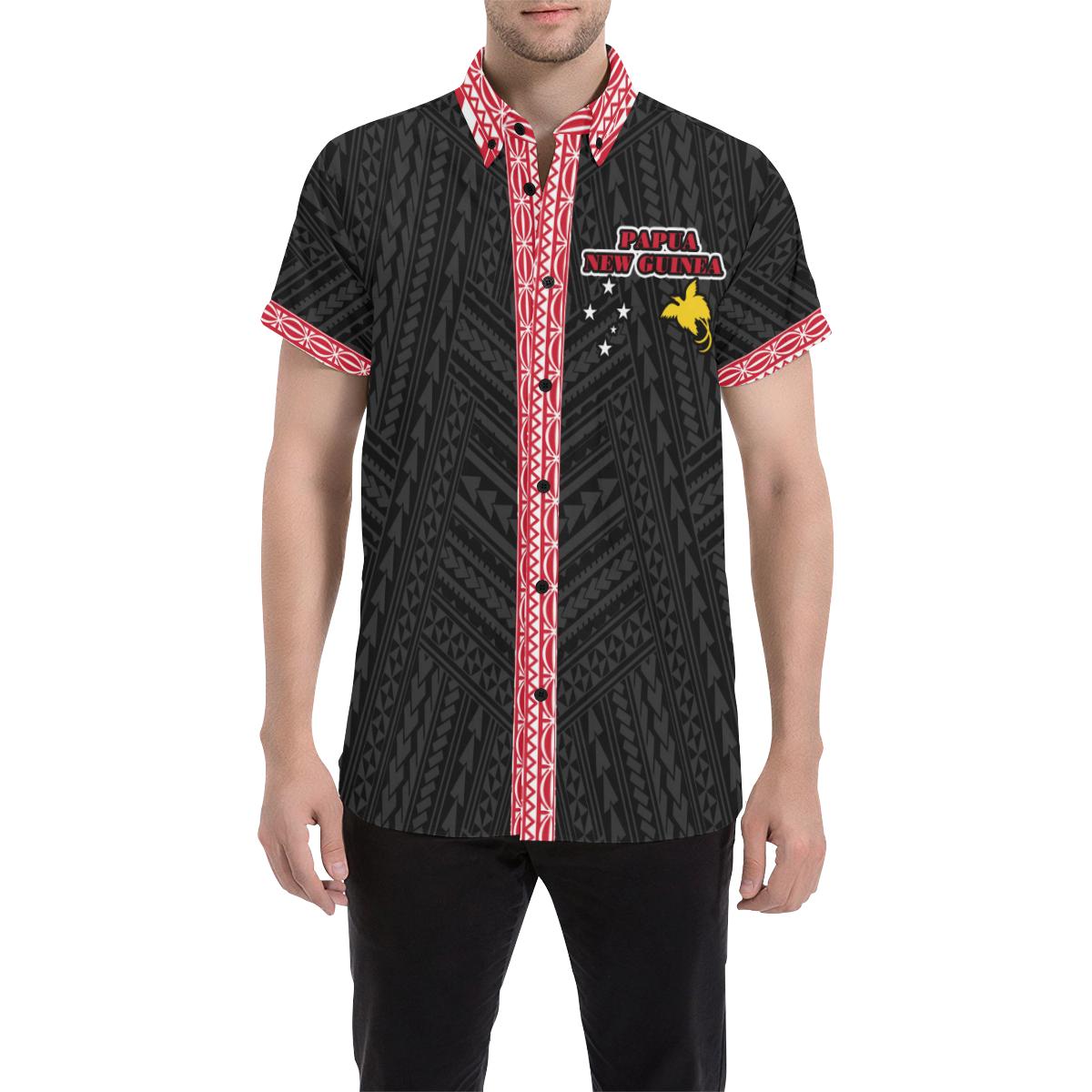 Papua New Guinea Short Sleeve Shirt - Polynesian Design Men Red - Polynesian Pride