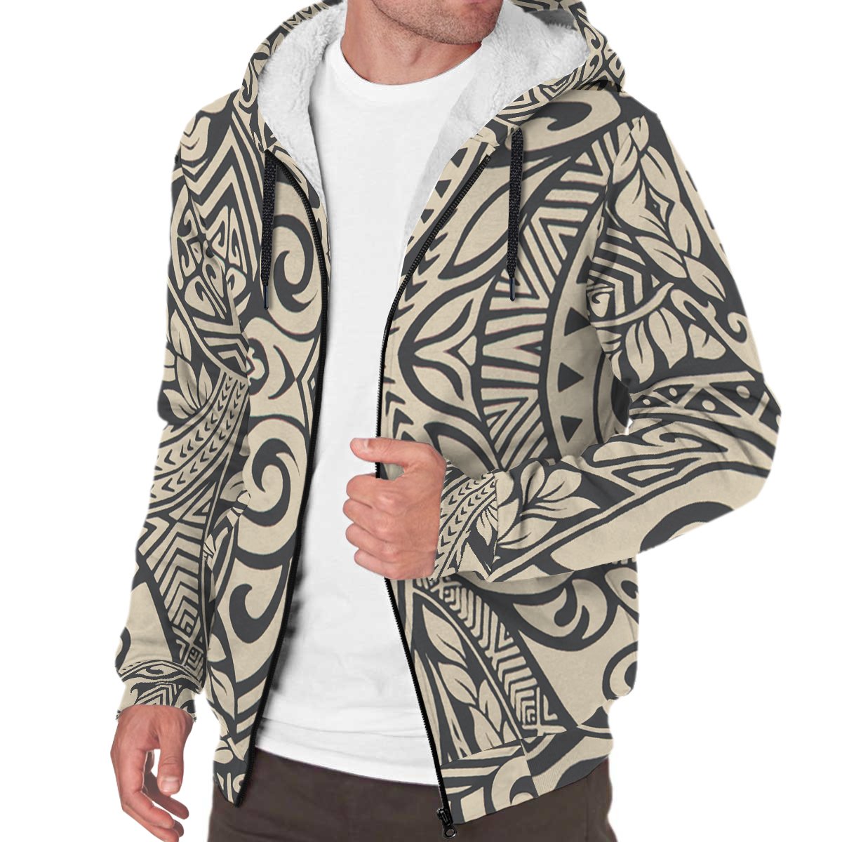 Beige Polynesian Sherpa Hoodie - Polynesian Pride