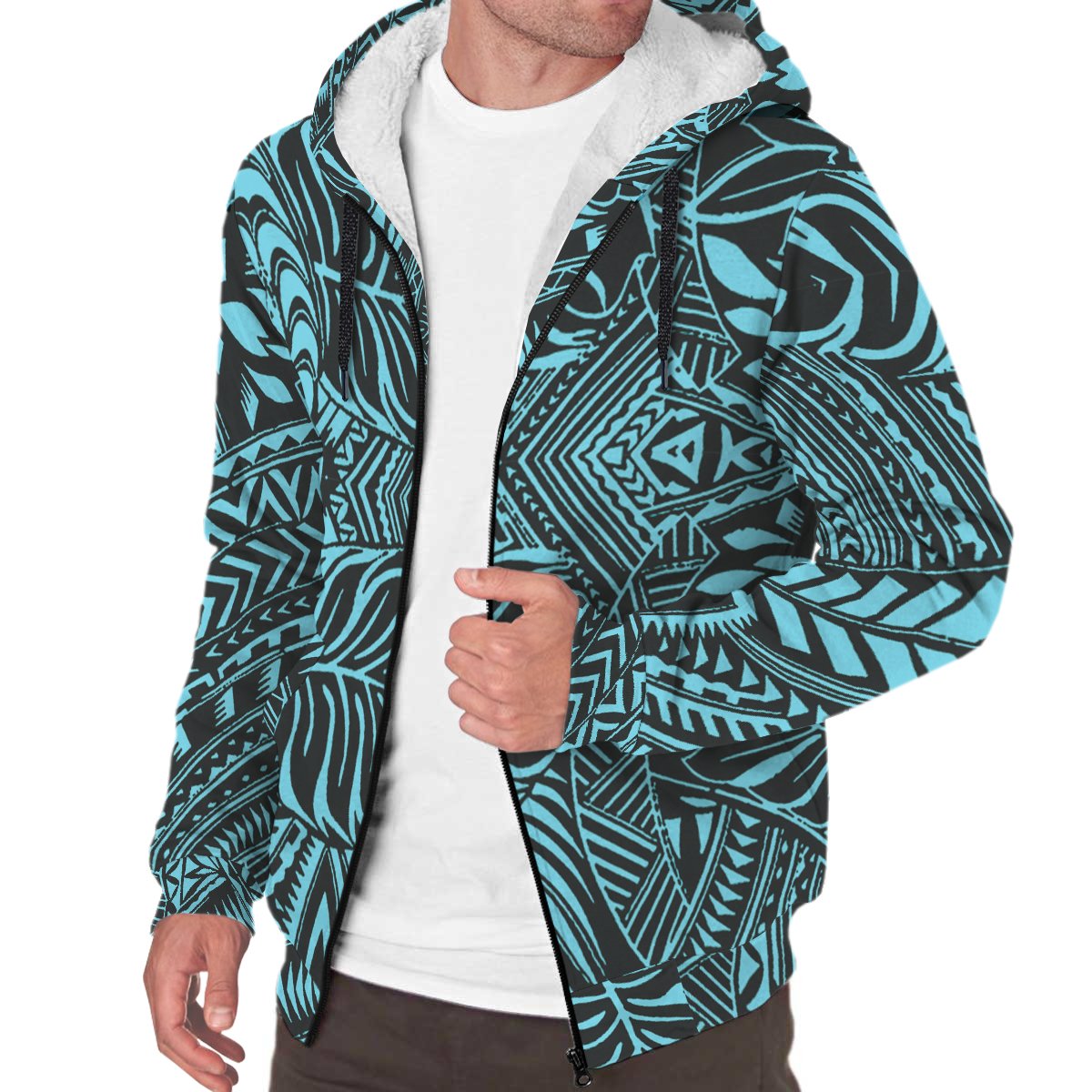 Blue Palm Polynesian Sherpa Hoodie - Polynesian Pride