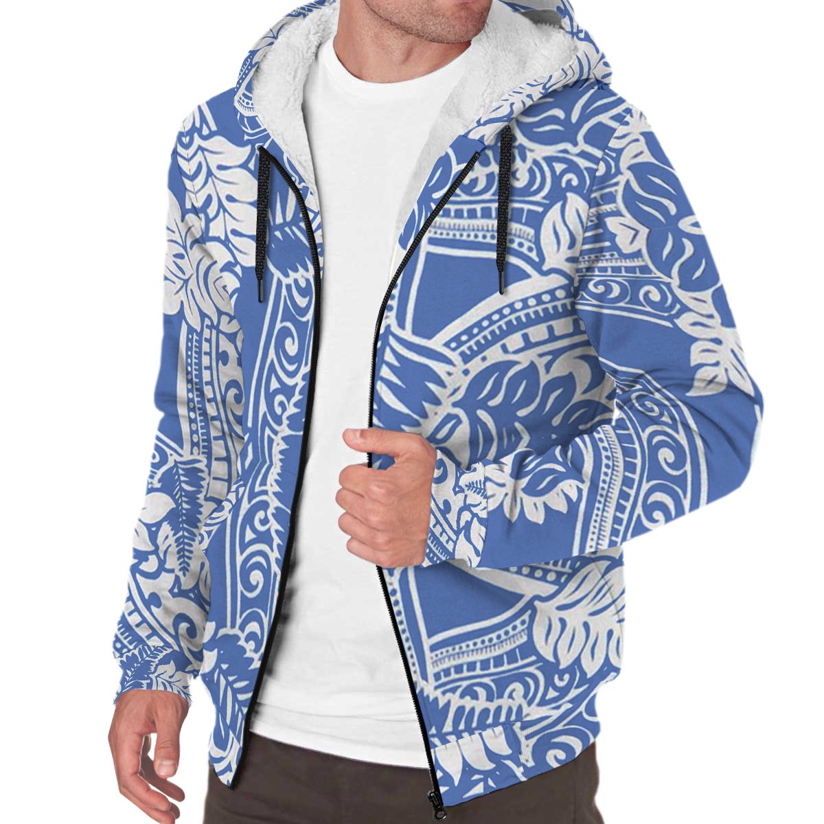 White and Blue Polynesian Sherpa Hoodie - Polynesian Pride