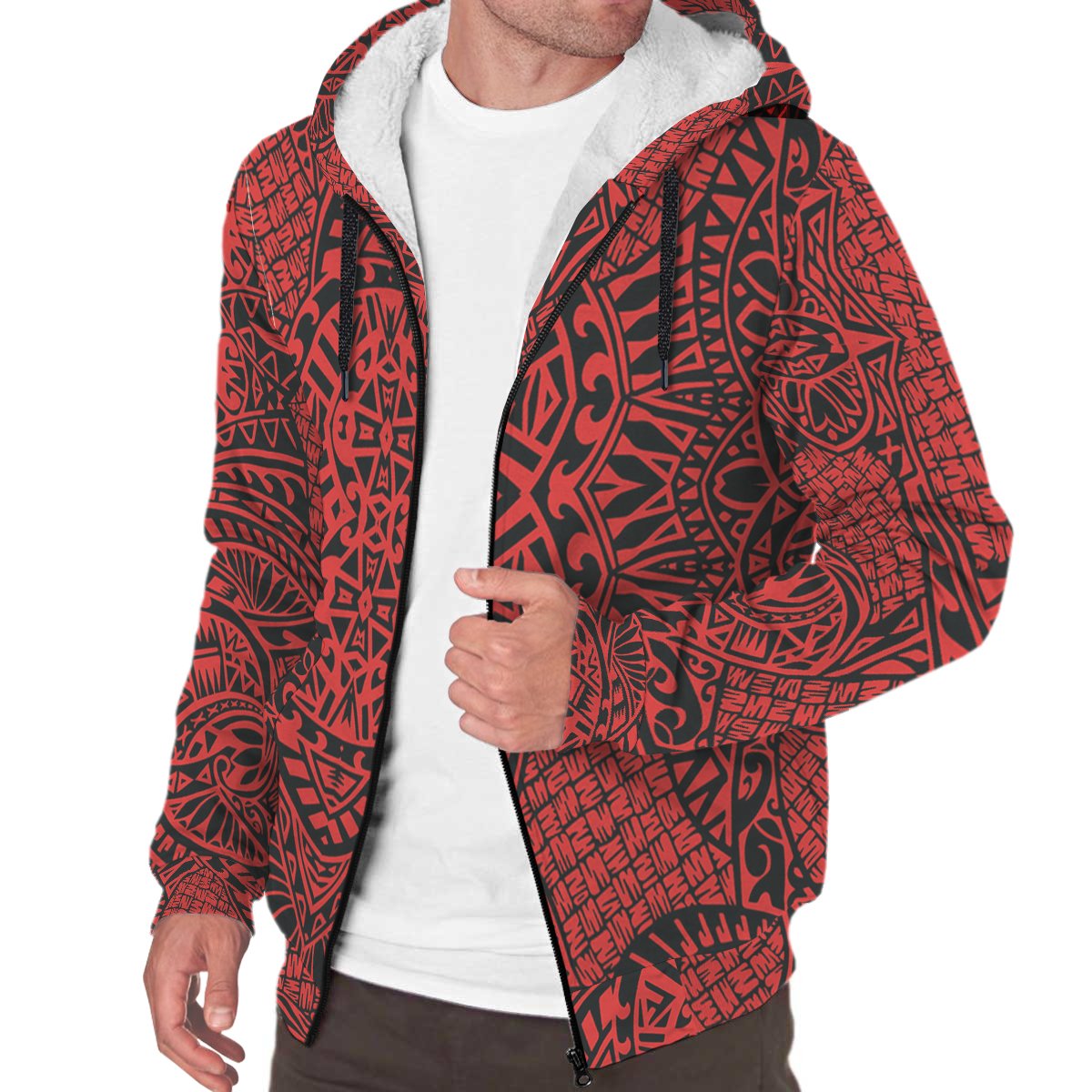 Red Polynesian Sherpa Hoodie - Polynesian Pride