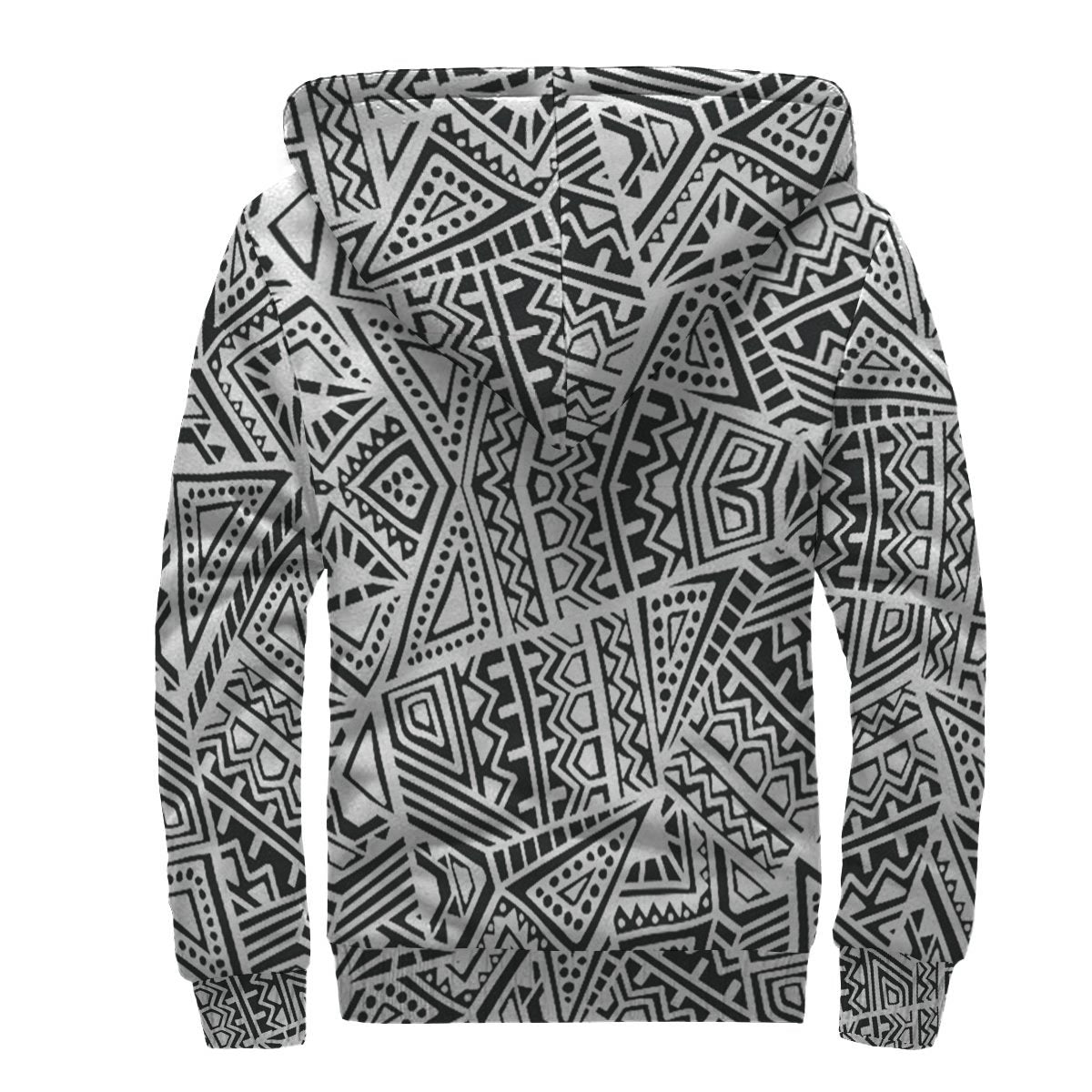 Black and White Polynesian Pattern Sherpa Hoodie - Polynesian Pride