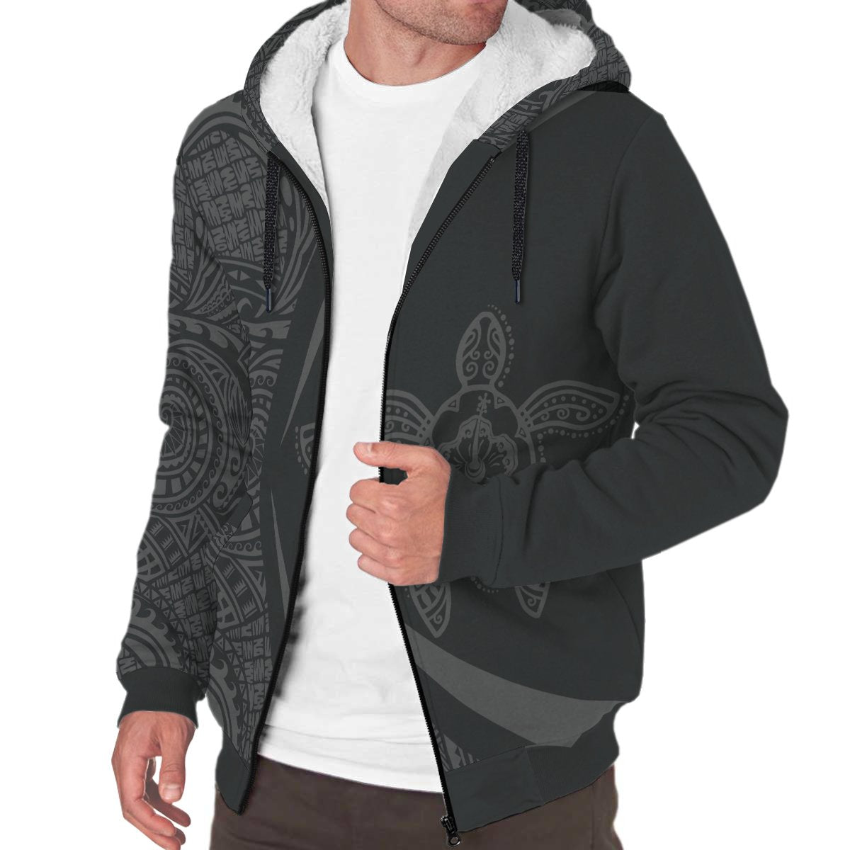 Hawaii Turtle Grey Polynesian Sherpa Hoodie - Circle Style - Polynesian Pride