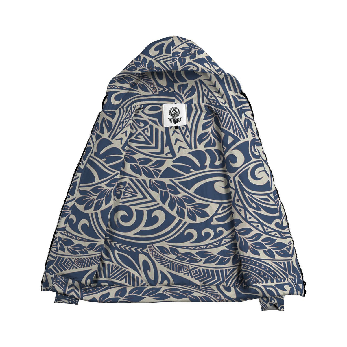 Blue Palm Polynesian Inside Print Zip Hoodie - Polynesian Pride