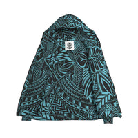 Blue Palm Polynesian Inside Print Zip Hoodie - Polynesian Pride