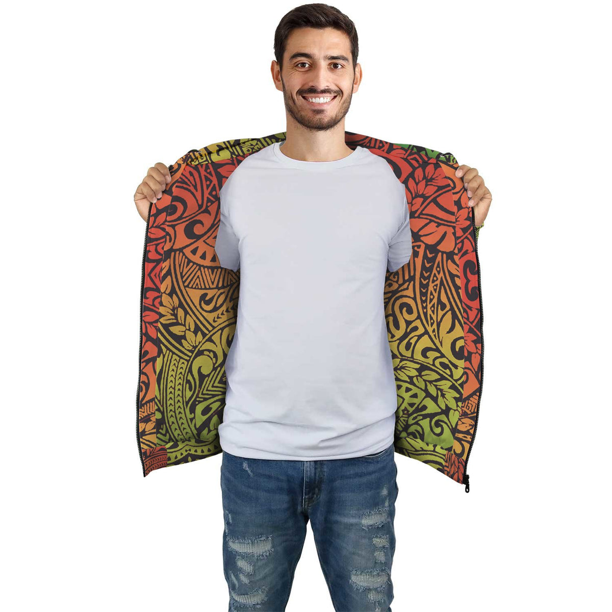 Wonder Colorful Inside Print Zip Hoodie - Polynesian Pride