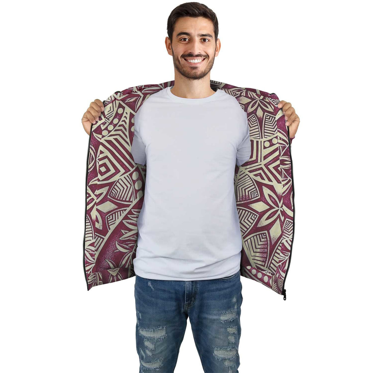 Red Plumeria Polynesian Inside Print Zip Hoodie - Polynesian Pride