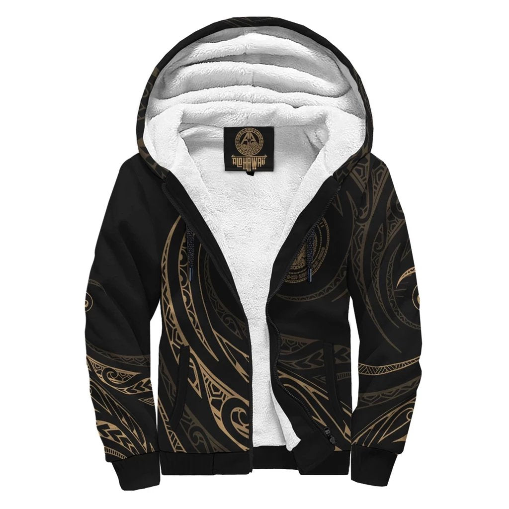 Hawaii Sherpa Hoodie - Frida Style - Gold Black - Polynesian Pride