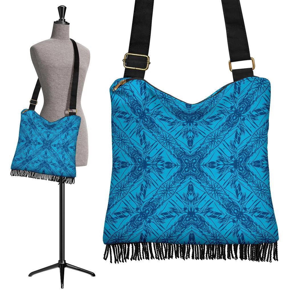 Hawaii Polynesian Tribal Crossbody Boho Handbag Blue Pattern Crossbody Boho Handbag One Size Black - Polynesian Pride
