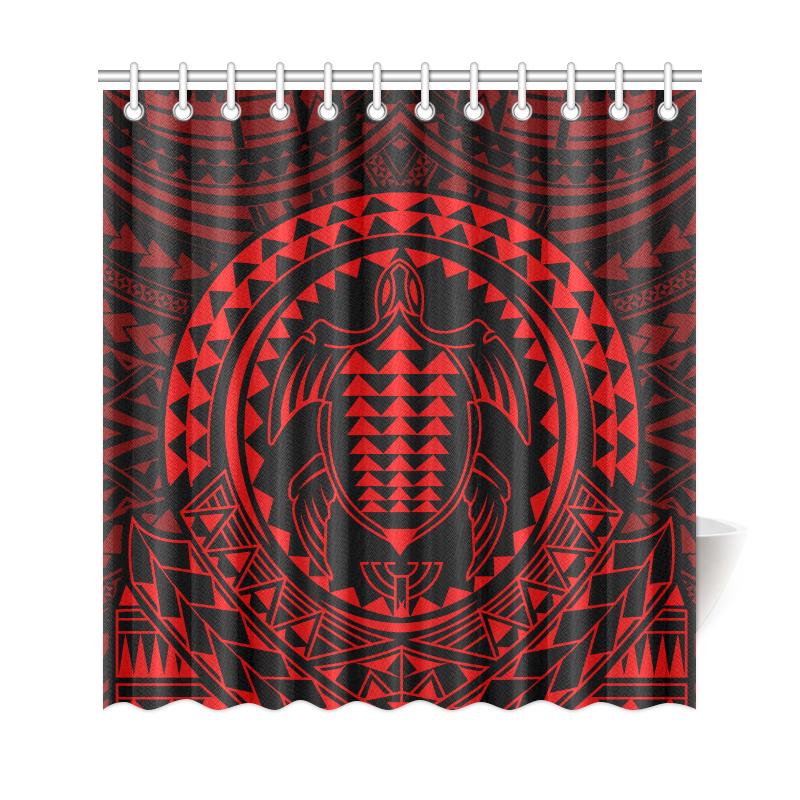 Hawaiian Kakau Honu Arc Red Polynesian Shower Curtain - Polynesian Pride