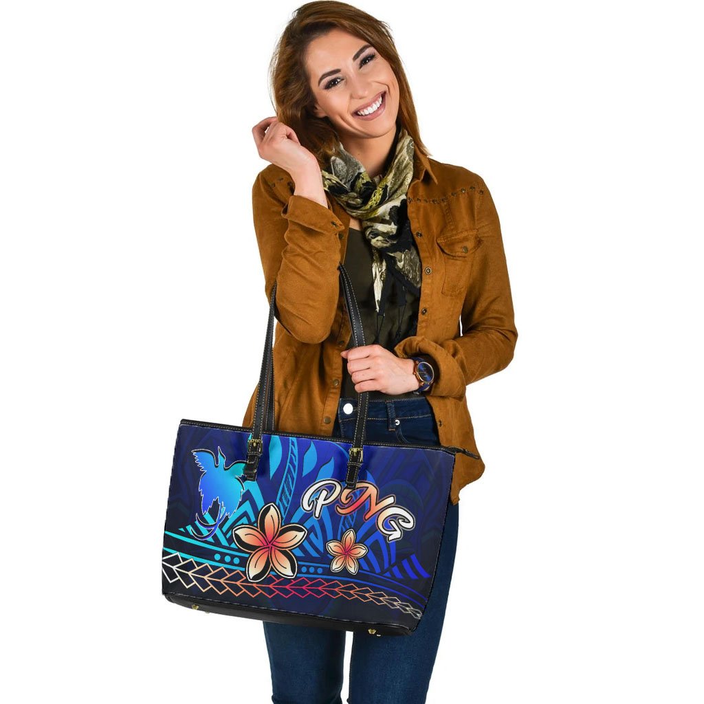 Papua New Guinea Large Leather Tote Bag - Vintage Tribal Mountain - Polynesian Pride