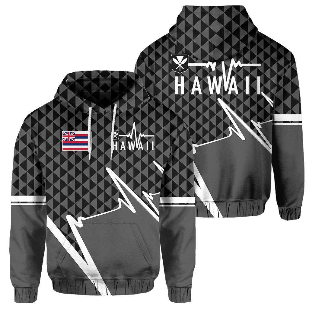 Kakau Hawaii In My Heartbeat Flag of Hawaii Zip Hoodie Gray Unisex Gray - Polynesian Pride