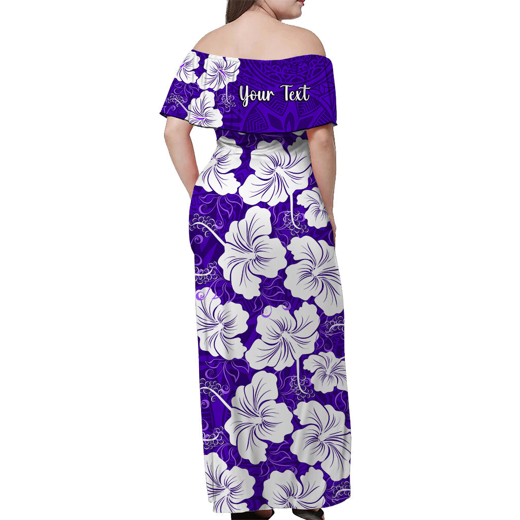 (Custom Personalised) Hawaii Off Shoulder Long Dress Purple Simple Tropical Flowers LT13 - Polynesian Pride