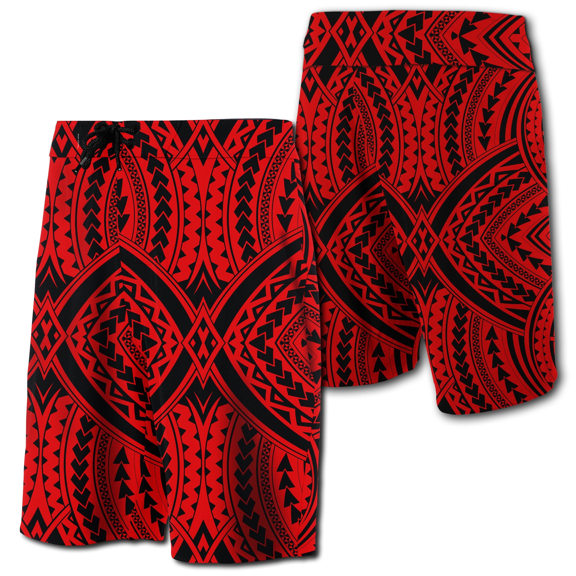 Hawaii Polynesian Tradition Board Shorts Red Men Red - Polynesian Pride