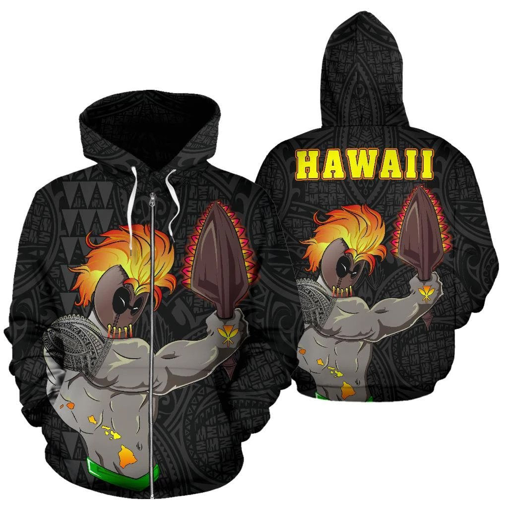 Hawaii Weapon Kanaka Warrior Hoodie (Zip) Unisex Black - Polynesian Pride