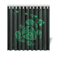 Hawaii Kakau Polynesian Turtle Map Shower Curtain - Green - Polynesian Pride