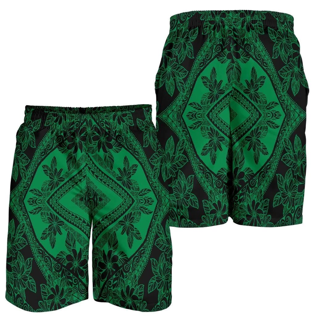 Polynesian Plumeria Mix Green Black Men's Short Green - Polynesian Pride