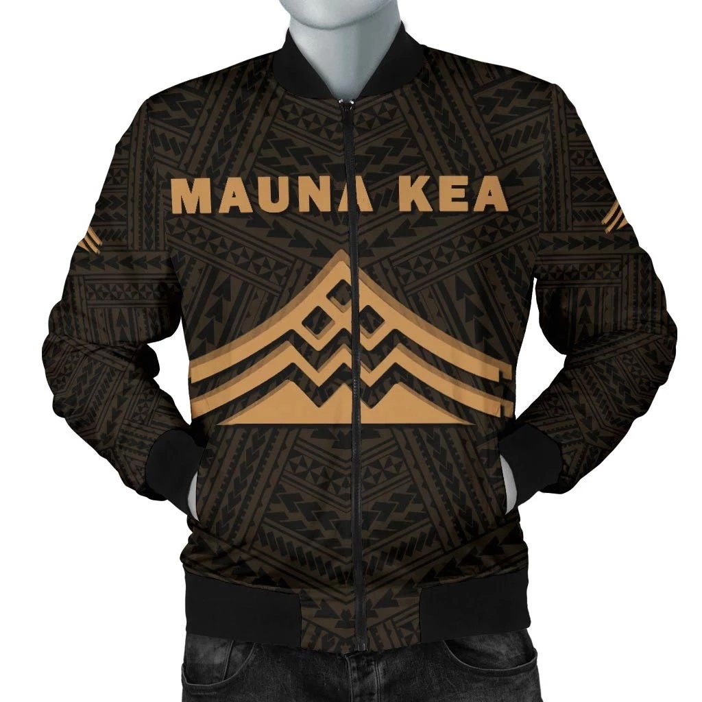 Hawaii Mauna Kea Polynesian Men's Bomber Jacket Gold Grey - Polynesian Pride