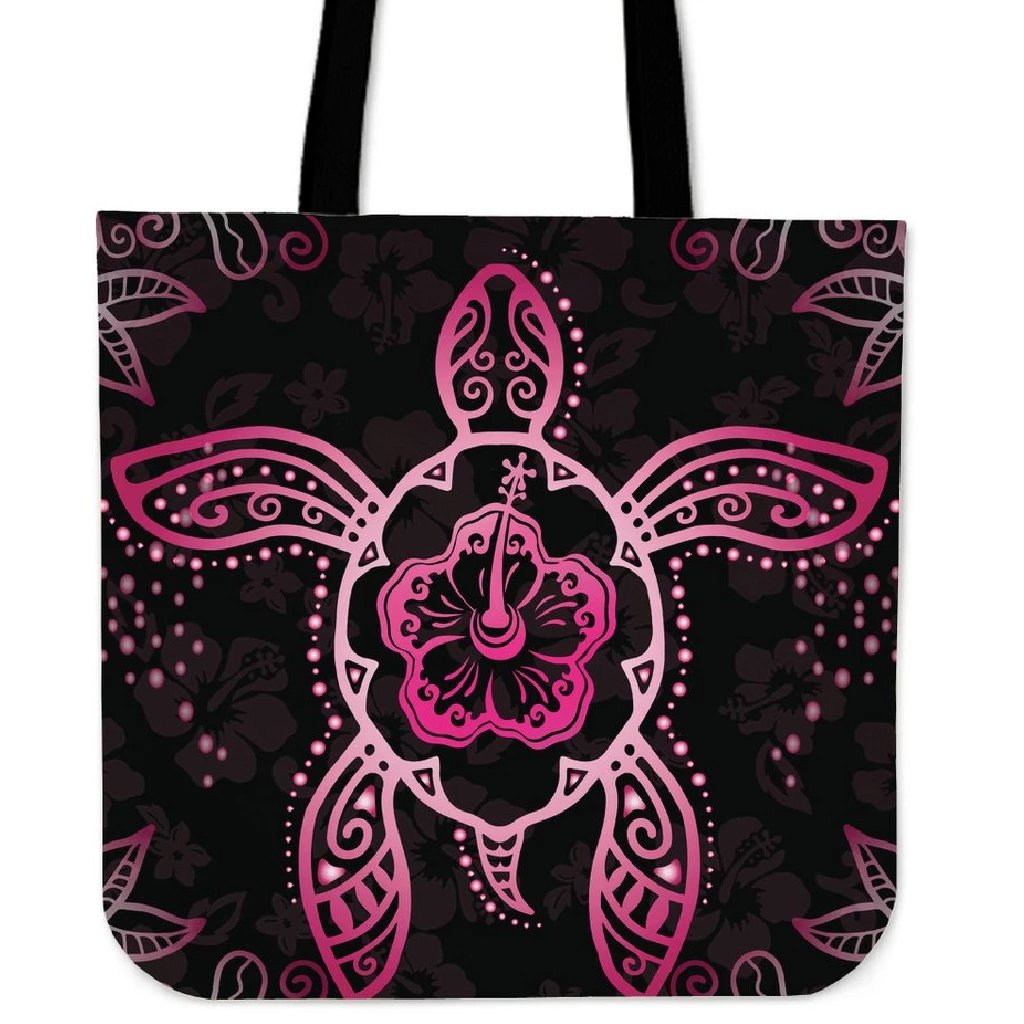 Turtle Hibiscus Pink Tote Bag Tote Bag One Size Black - Polynesian Pride