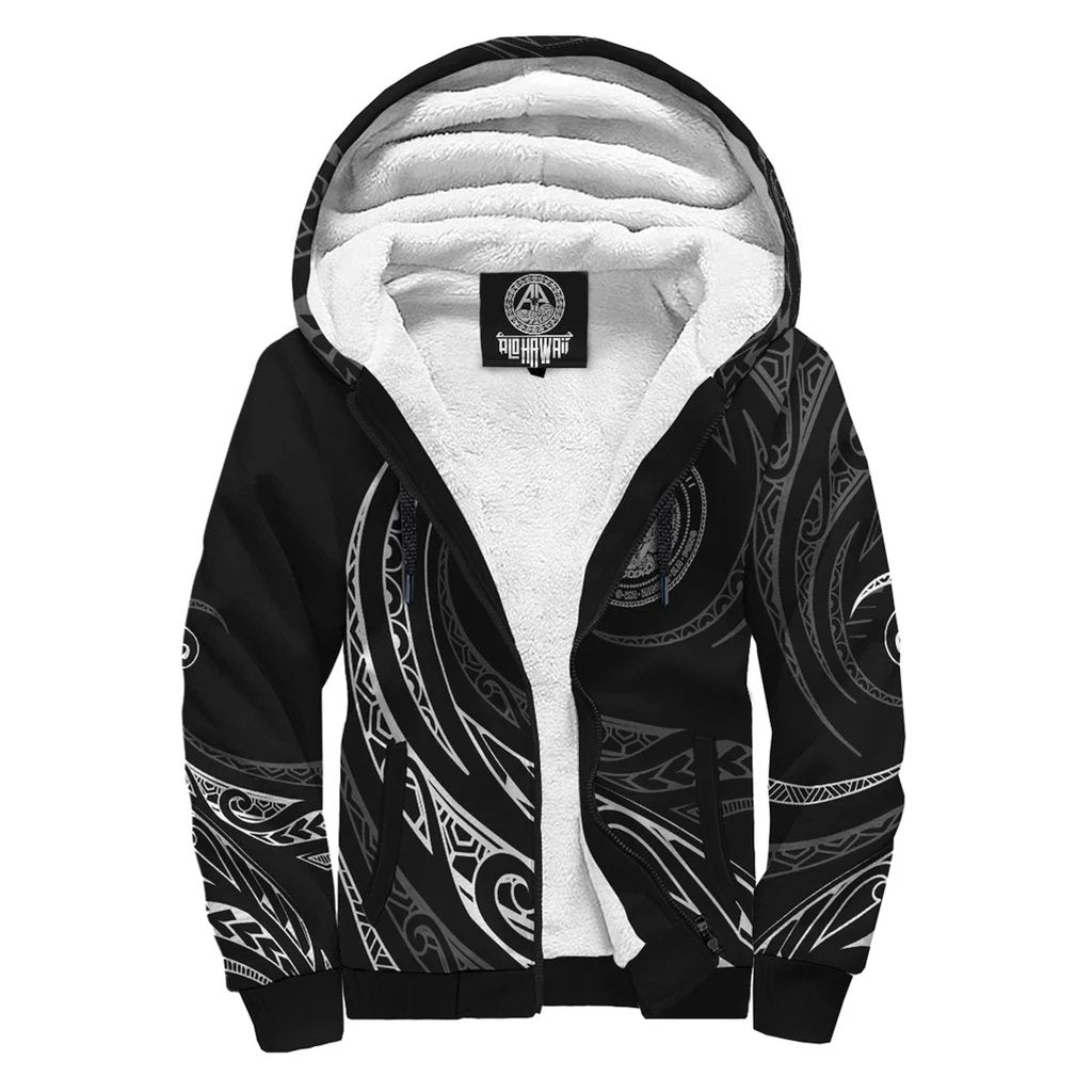 Hawaii Sherpa Hoodie - Frida Style - White Black - Polynesian Pride