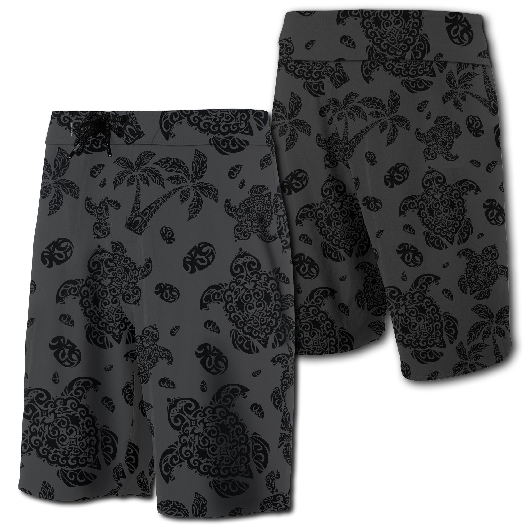 Hawaii Polynesian Turtle Palm And Sea Pebbles Board Shorts Gray Men Grey - Polynesian Pride