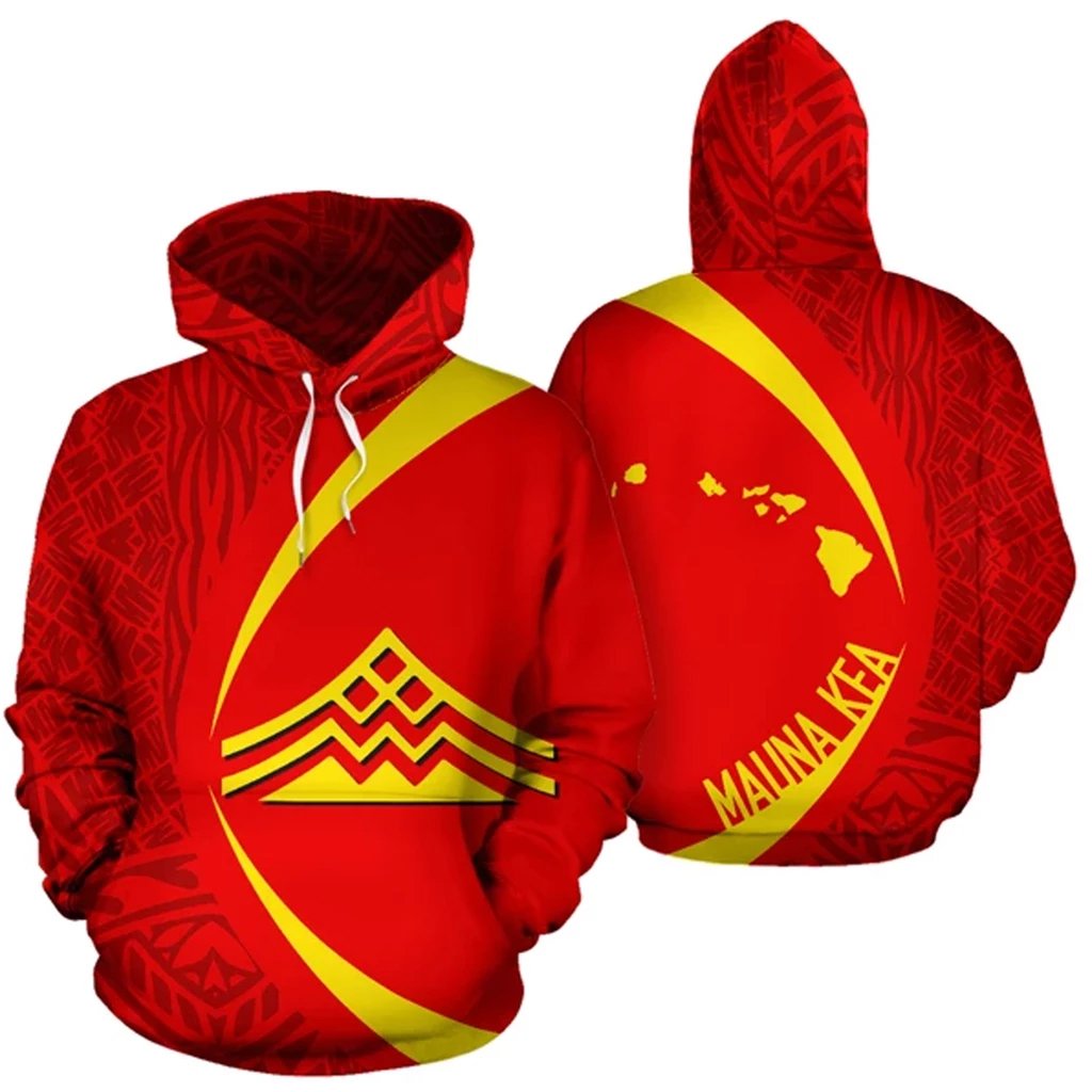 Hawaii Polynesian Mauna Kea Hoodie Black Circle Style Unisex Red - Polynesian Pride