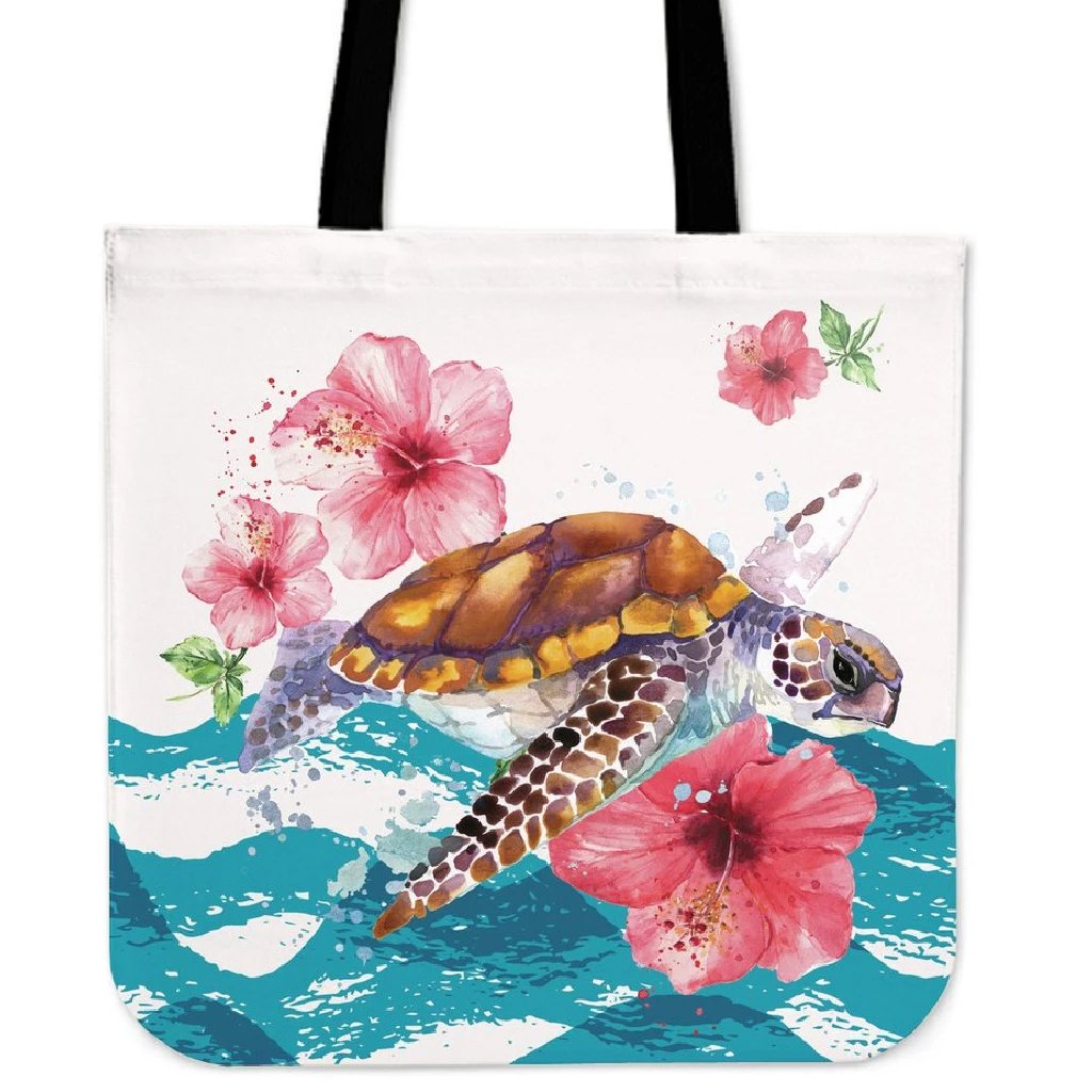 Turtle Hibiscus On Wale Tote Bag Tote Bag One Size White - Polynesian Pride