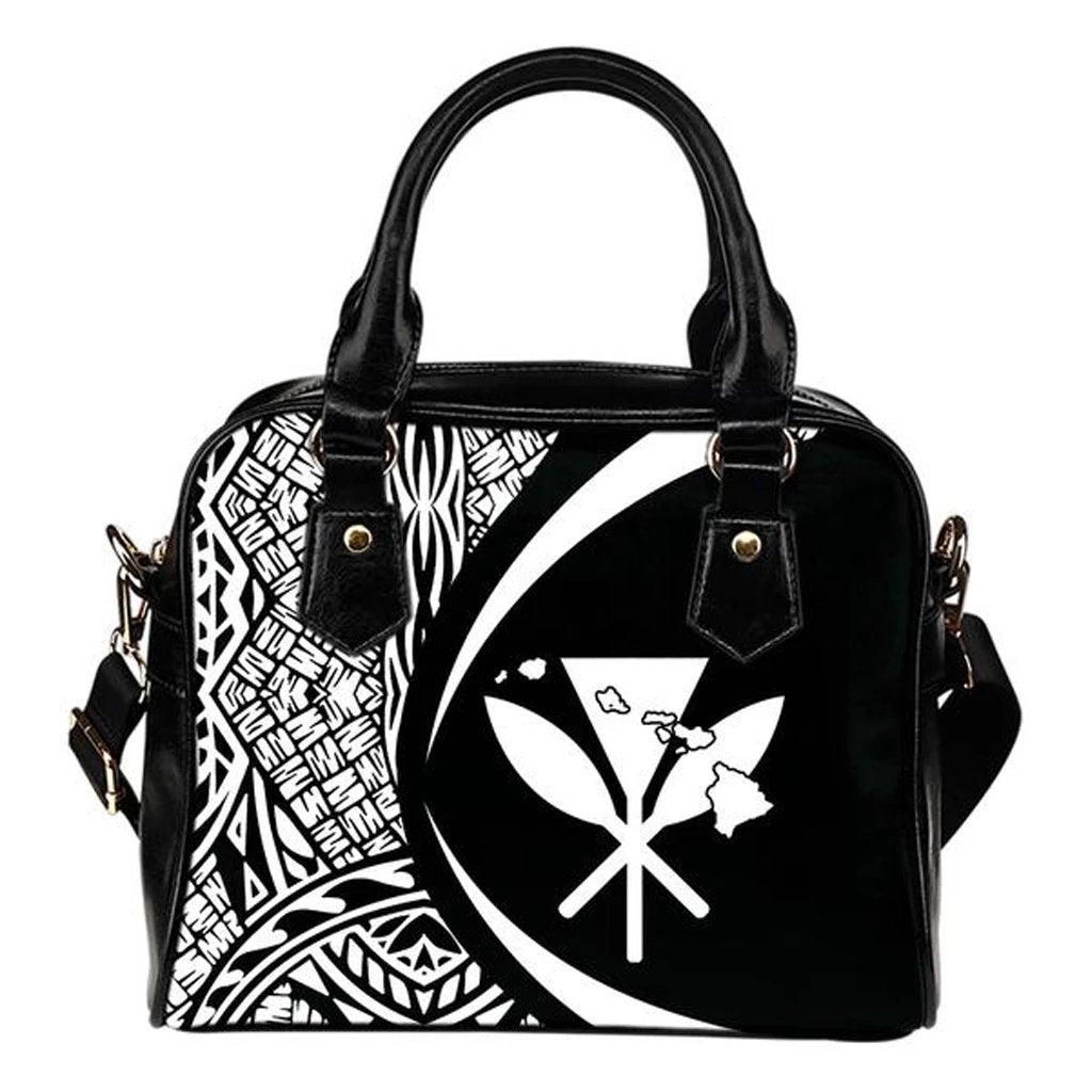 Kanaka Hawaii Map White Shoulder Handbag One Size Black & White - Polynesian Pride
