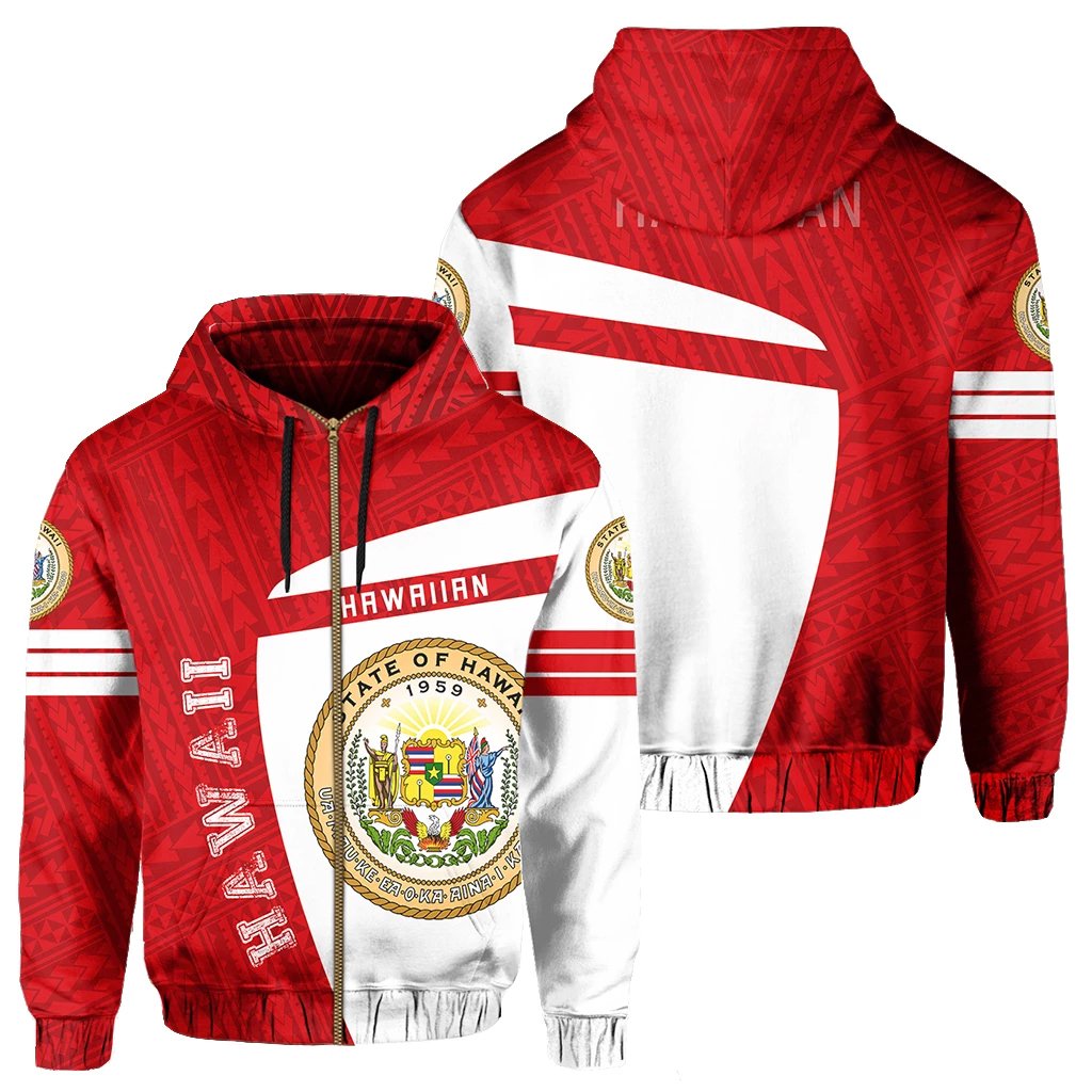 Hawaii Polynesian Sport Zipper Hoodie Red Premium Style Unisex Red - Polynesian Pride