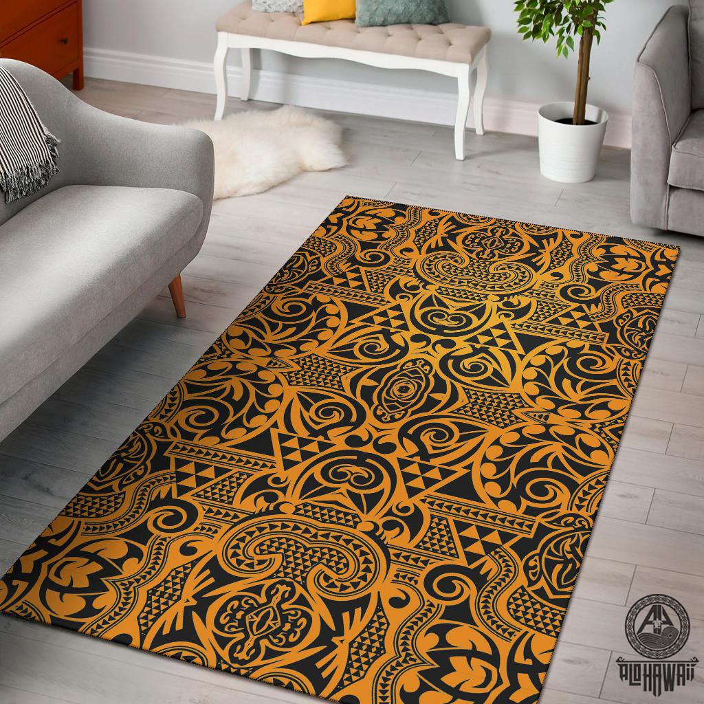 Polynesian Brown And Black Color Area Rug Black - Polynesian Pride
