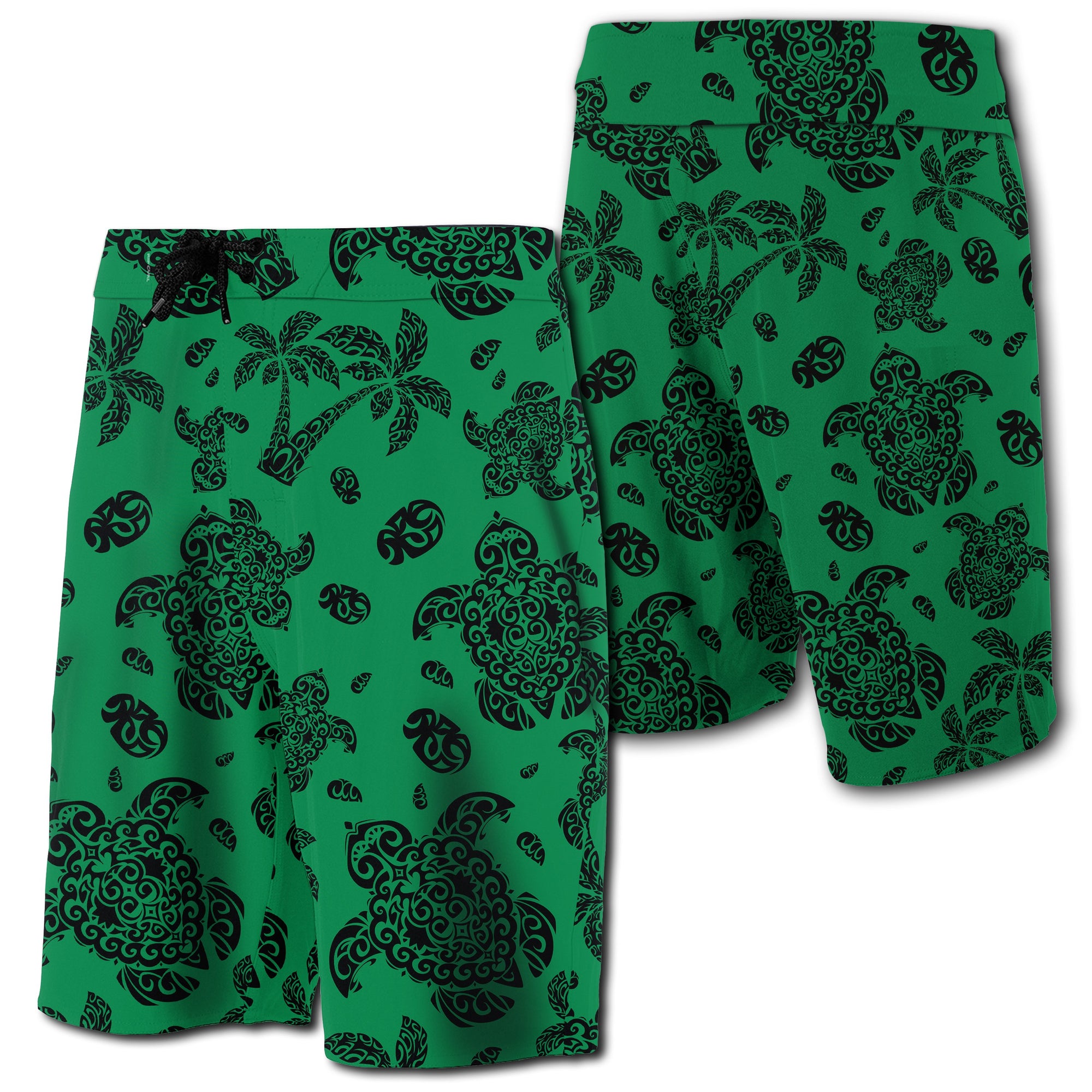 Hawaii Polynesian Turtle Palm And Sea Pebbles Board Shorts Green Men Green - Polynesian Pride
