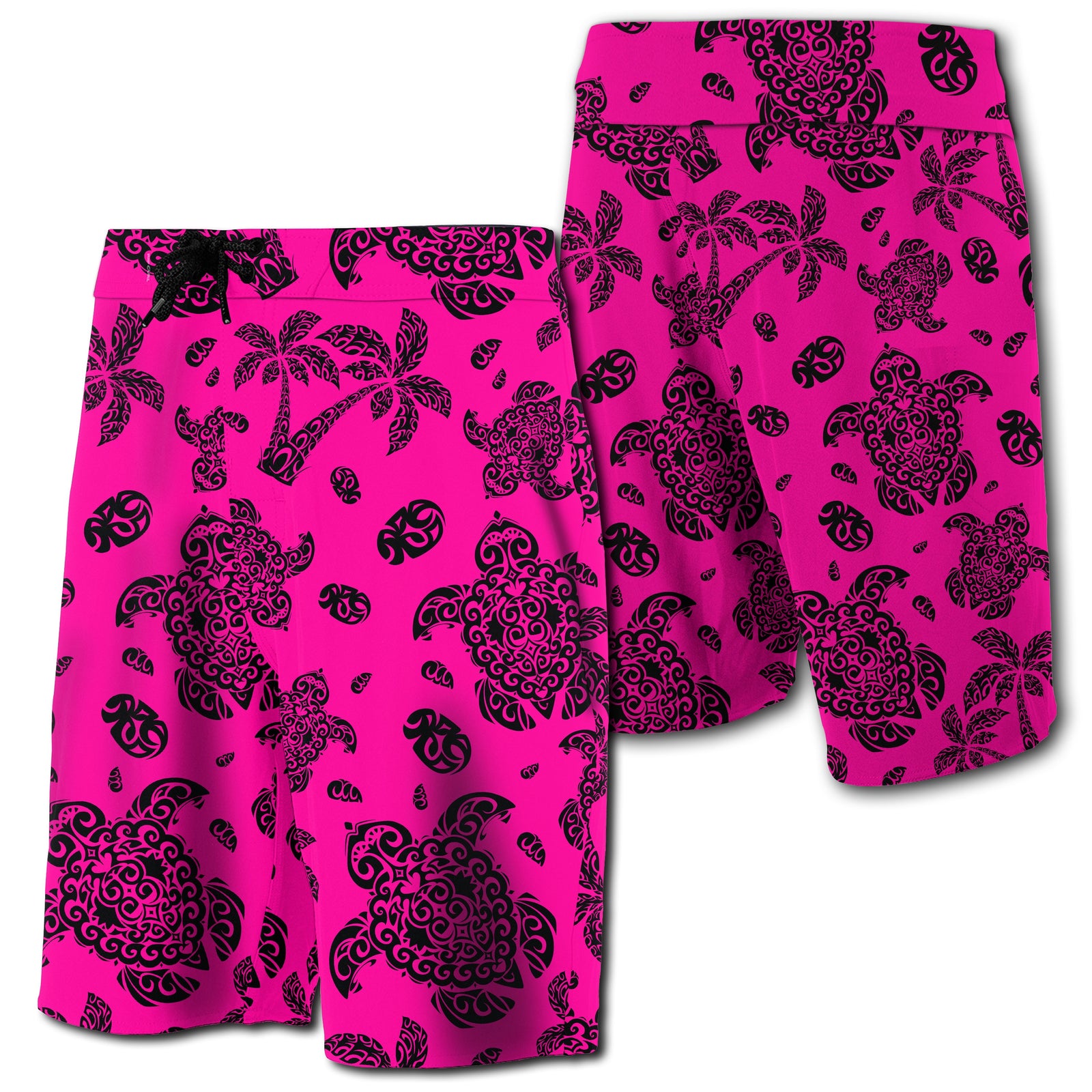 Hawaii Polynesian Turtle Palm And Sea Pebbles Board Shorts Pink Men Pink - Polynesian Pride