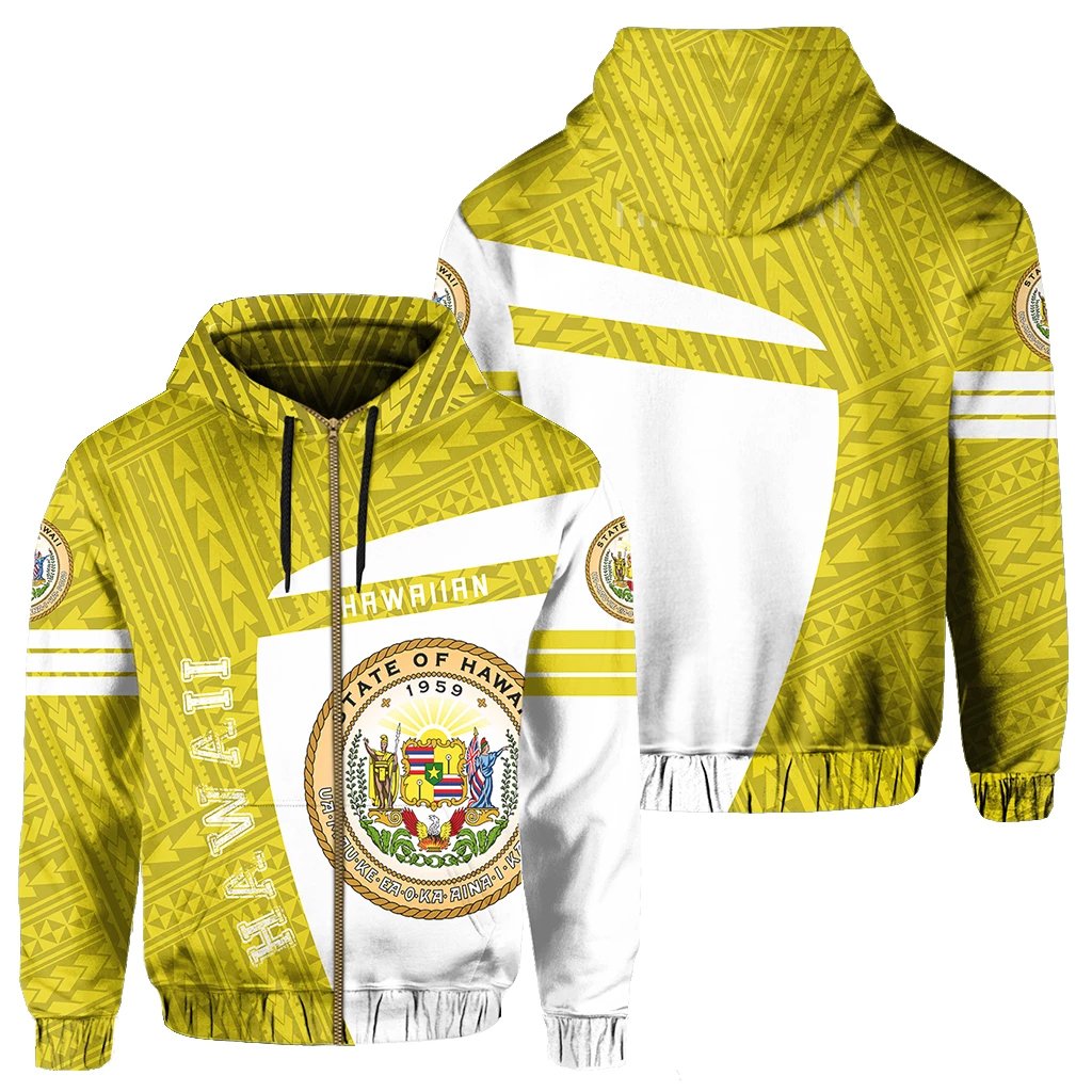 Hawaii Polynesian Sport Zipper Hoodie Yellow Premium Style Unisex Yellow - Polynesian Pride