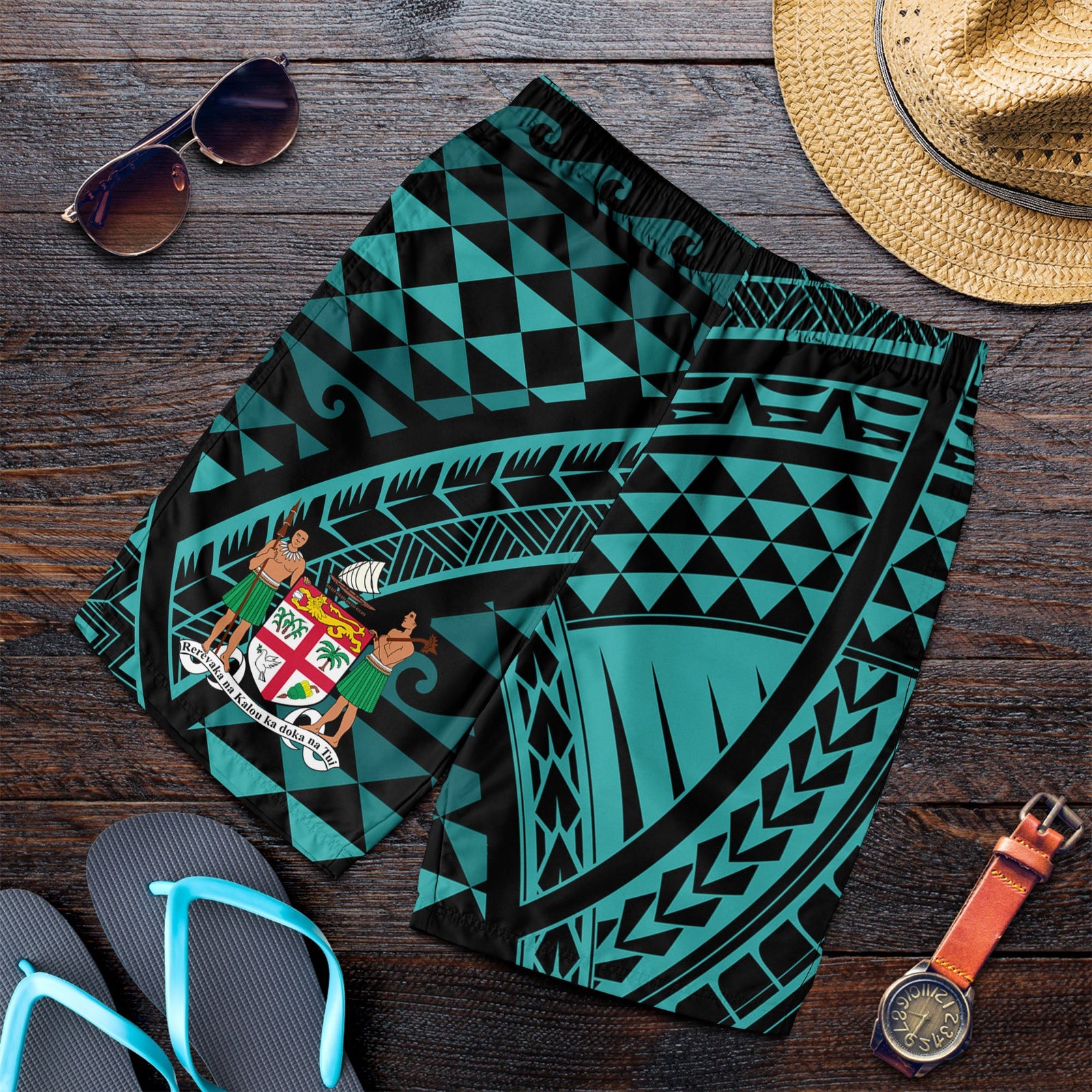 Fiji Men's Shorts - Tribal Seamless Pattern Orange - Polynesian Pride