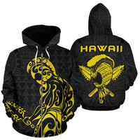 Polynesian Kakau Helmet Weapon Yelllow Kanaka Warrior Hoodie (Zip) Unisex Yellow - Polynesian Pride
