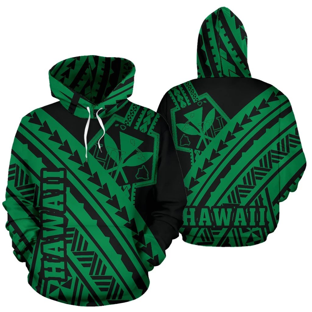 Hawaii Kanaka Polynesian Hoodie Poly Style Green Unisex White - Polynesian Pride