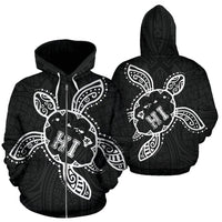 Hawaii Turtle Kanaka Map Polynesian Zip up Hoodie Unisex Black - Polynesian Pride