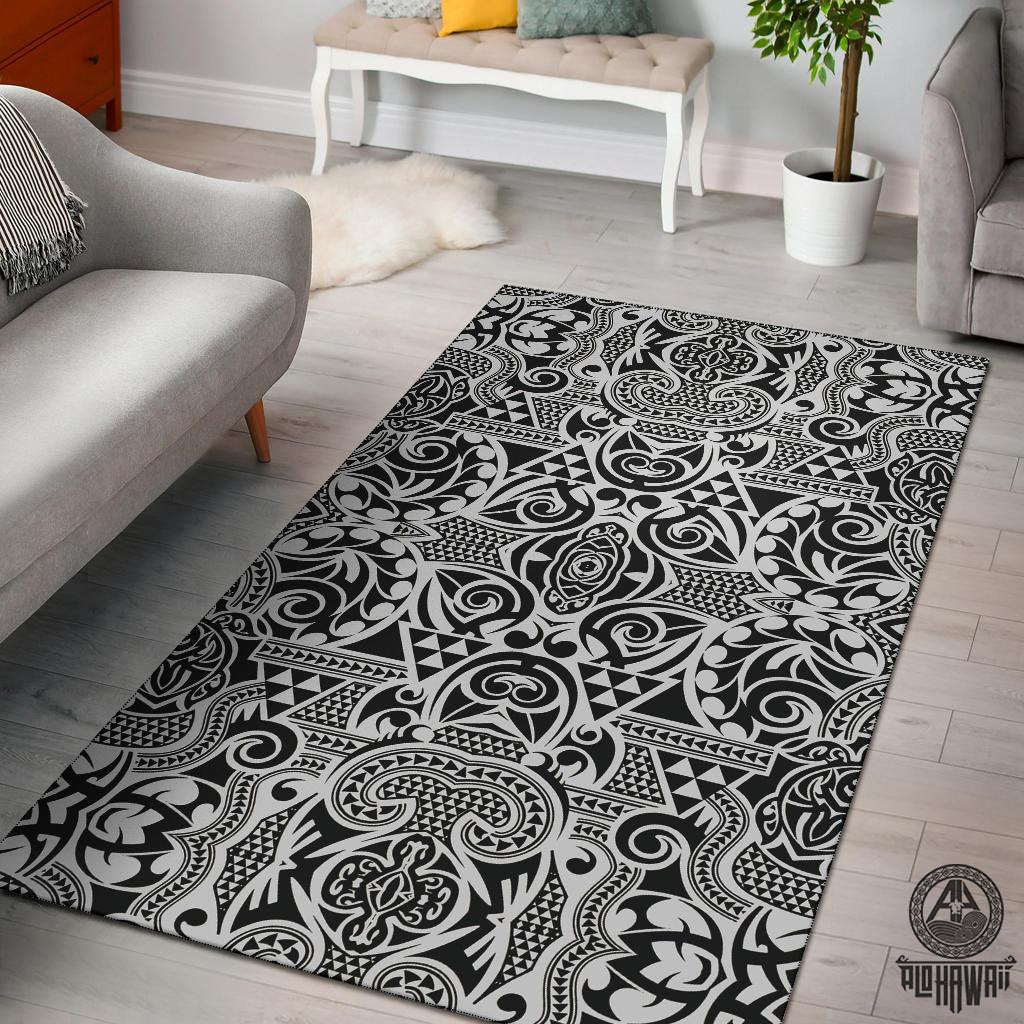 Polynesian Gray Area Rug Black - Polynesian Pride