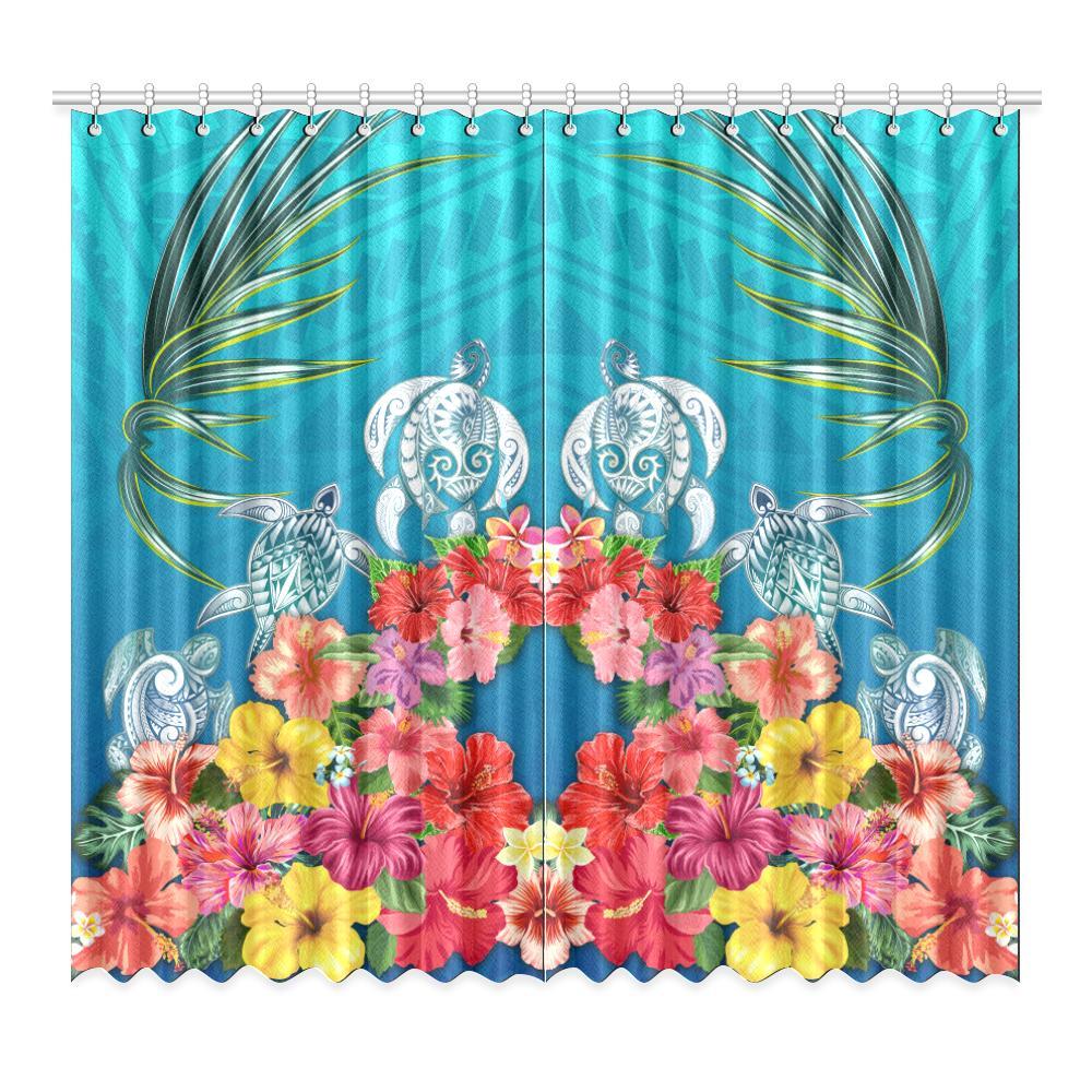 Three Turtle And Hibiscus Window Curtain( Two Piece) Blue One Size 52"x96"(Two Piece) Blue - Polynesian Pride