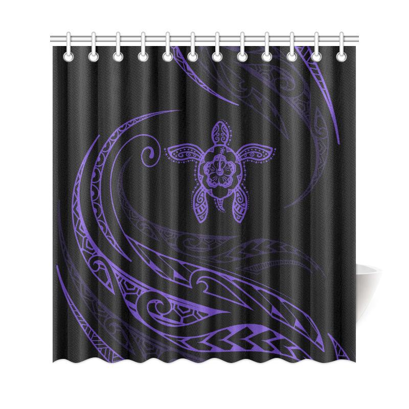Hawaii Turtle Hibiscus Shower Curtain - Purple - Frida Style - Polynesian Pride