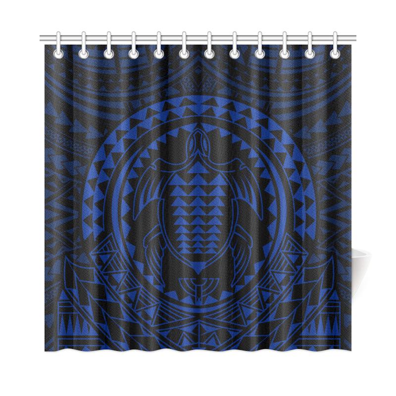 Hawaiian Kakau Honu Arc Blue Polynesian Shower Curtain - Polynesian Pride